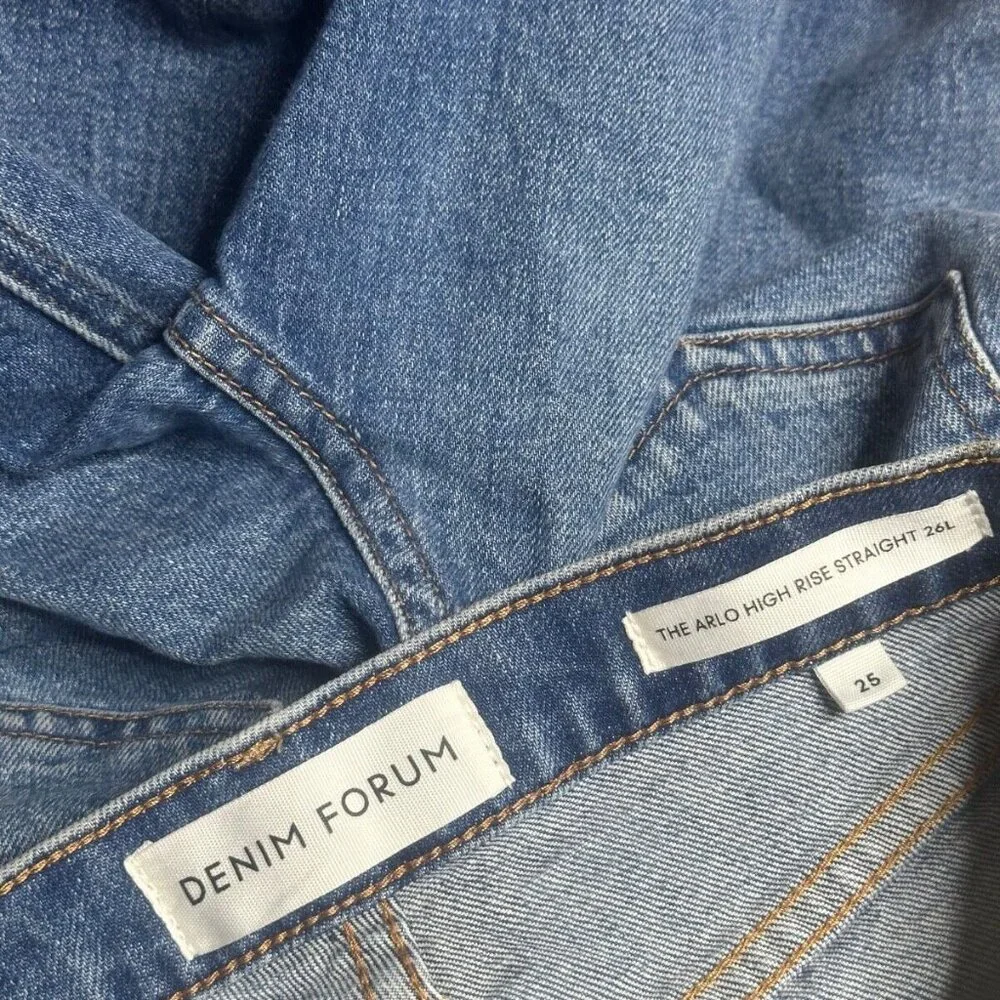 Denim Forum x REVOLVE Blue High-Rise Straight Leg Cropped Jeans 26
